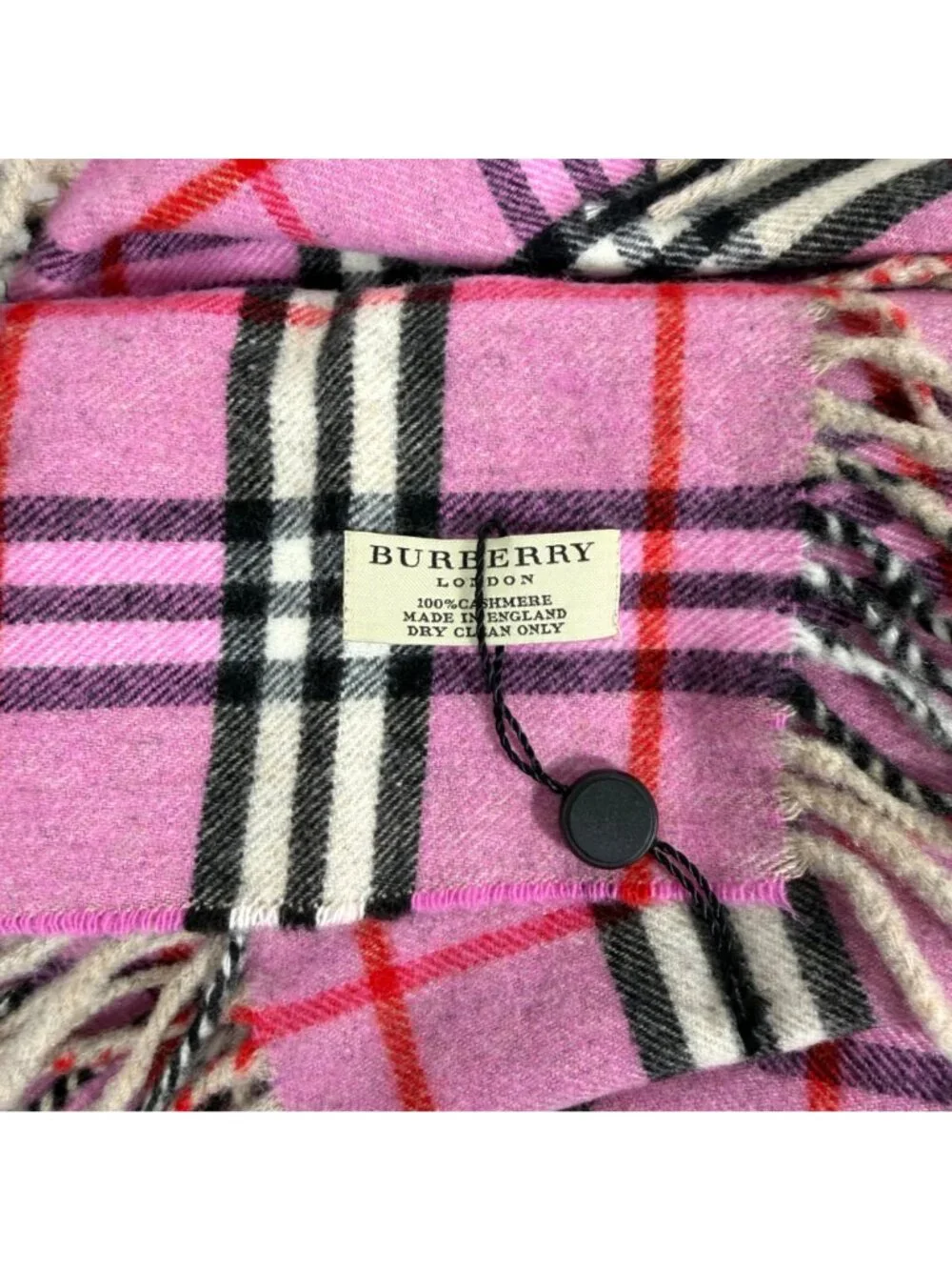 Burberry 100% Cashmere Pink Nova Check Fringe Scarf *READ*